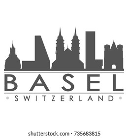 Basel Switzerland Europe Skyline Silhouette Design City Vector Art Famous Buildings.