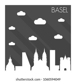 Basel Switzerland Skyline City Flat Silhouette Design Background