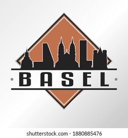 Basel, Switzerland Skyline Logo. Adventure Landscape Design Vector City Illustration.