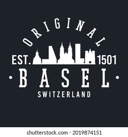 Basel, Switzerland Skyline Original. A Logotype Sports College and University Style. Illustration Design Vector City.