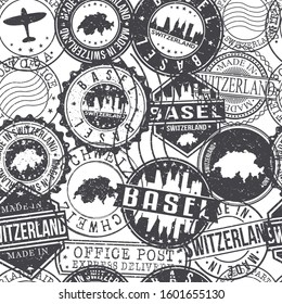 Basel Switzerland Stamps Background. City Stamp Vector Art. Postal Passport Travel. Design Set Pattern.