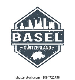 Basel Switzerland Travel Stamp Icon Skyline City Design Tourism Seal Vector.