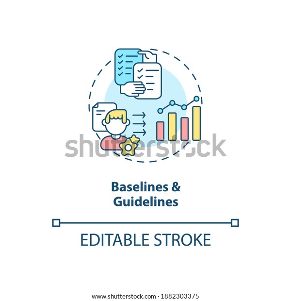 Baselines and guidelines concept icon. Software\
structure idea thin line illustration. Project management.\
Recommended actions for users. Vector isolated outline RGB color\
drawing. Editable\
stroke