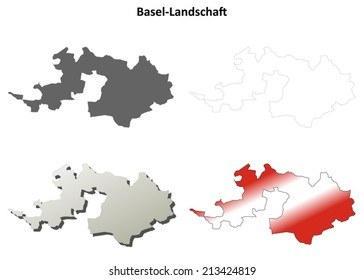 Basel-Landschaft blank detailed outline map set - vector version