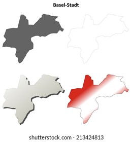 Basel-Stadt blank detailed outline map set - vector version