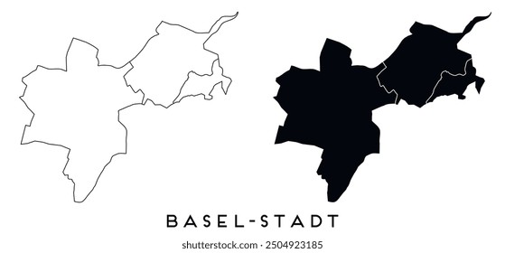 Basel-Stadt map of regions districts vector black on white and outline