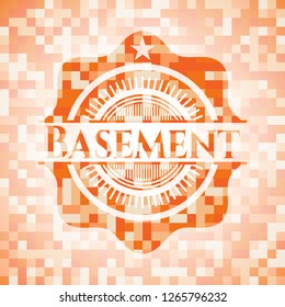 Basement abstract emblem, orange mosaic background