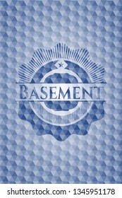 Basement blue emblem with geometric pattern.