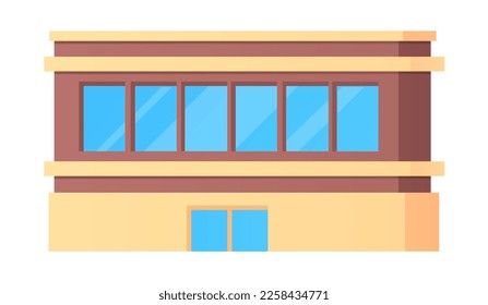 Basement building - modern flat design style single isolated image. Neat detailed picture of Soviet-style brown house. Urban architecture, Single storey office or school. Outdoor and cityspace