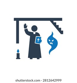 Basement Exorcism Ritual Priest Icon Isolated On White Background