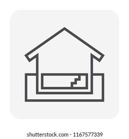 Basement icon. That location below the ground floor. Easy to crack or damage result to occur water leak problem. Need to protect with waterproofing systems. Vector illustration icon design.