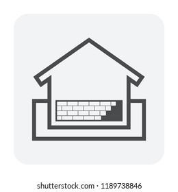 Basement icon. That location below the ground floor. Easy to crack or damage result to occur water leak problem. Need to protect with waterproofing systems. Vector illustration icon design.