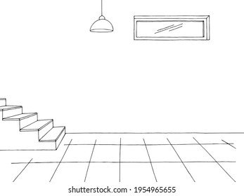 Basement interior graphic black white home interior sketch illustration vector