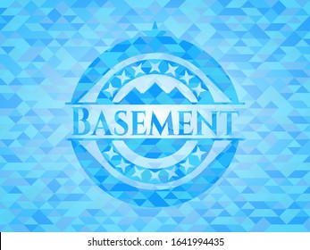 Basement sky blue emblem with triangle mosaic background