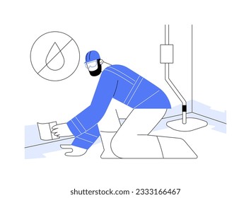 Basement waterproofing abstract concept vector illustration. Contractor installing drainage system and pump in the basement, moisture treatment, repair service worker abstract metaphor.