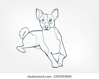 Basenji-Hunde züchten Tier Vektorgrafik-Linie 1-zeilige Skizze