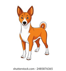 Basenji dog breed vector illustration isolated on white background in cartoon style.