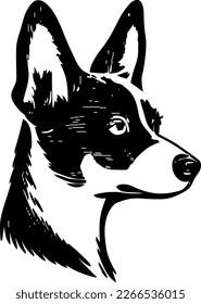 Basenji, dog head, vector illustration, black color, vector image