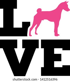 Basenji dog Love with pink silhouette