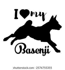 Basenji. dog silhouette, dog, dog breeds, logo, vector, silhouette, i love my dog, animal, illustration, icon, sign, design, black, symbol, pet, love