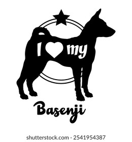 Basenji perro silueta, me encanta mi perro, perro, razas de perro, logotipo, Vector, silueta, animal, ilustración, icono, signo, negro, mascota,