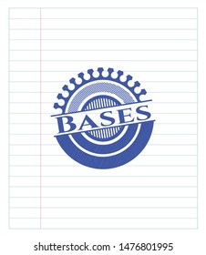 Bases drawn with pen strokes. Blue ink. Vector Illustration. Detailed.