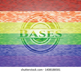 Bases emblem on mosaic background with the colors of the LGBT flag