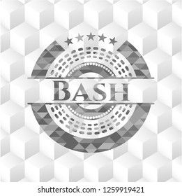 Bash grey emblem. Vintage with geometric cube white background