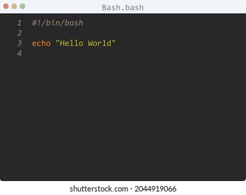 Bash Language Hello World Program Sample In Editor Window