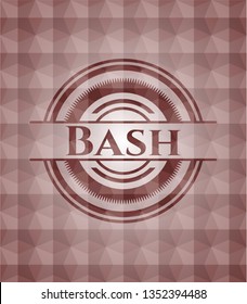 Bash red seamless emblem with geometric pattern background.