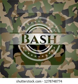 Bash written on a camouflage texture