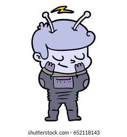 bashful cartoon spaceman