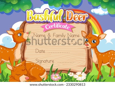 Bashful deer certificate template illustration