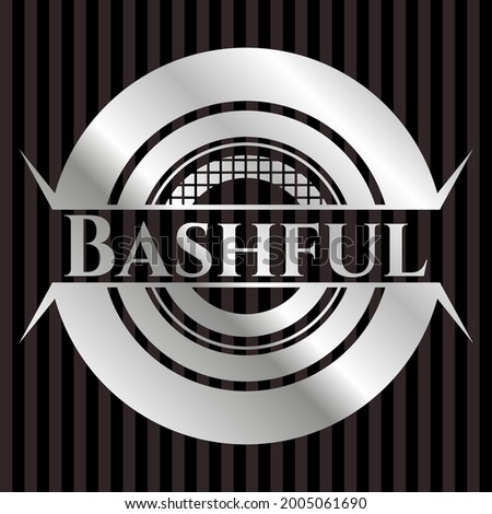 Bashful silvery shiny badge. Vector Illustration. Mosaic. 