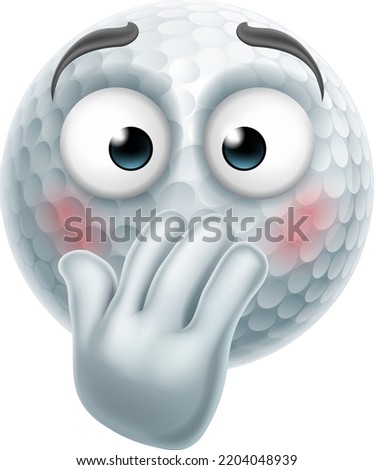 A bashful, timid, shy or embarrassed golf ball sports cartoon emoticon face icon