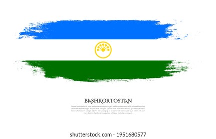 Bashkortostan Flaggenbürstenkonzept. Flagge von Bashkortostan, farbiger Banner-Hintergrund