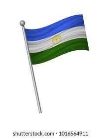 Bashkortostan flag on the flagpole. Official colors and proportion correctly. waving of Bashkortostan flag on flagpole, vector illustration isolate on white background.