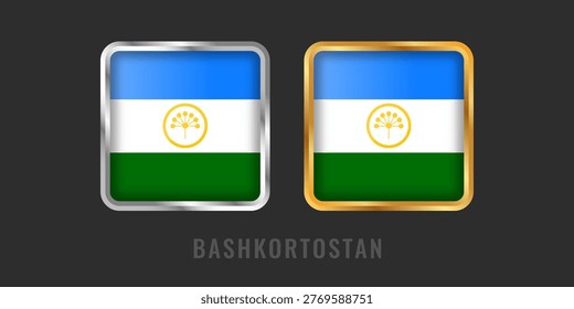 Bashkortostan Flag Square 3D Button Set in Gold and Silver Frames
