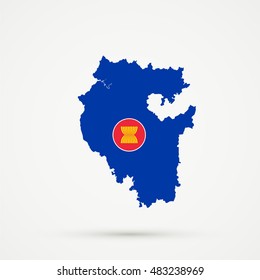 Bashkortostan map in Association of Southeast Asian Nations flag colors, editable vector.




