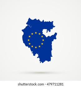 Bashkortostan map in European Union flag colors, editable vector.