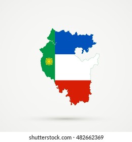 Bashkortostan map in Khakassia flag colors, editable vector.
