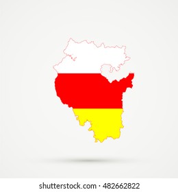Bashkortostan map in Ossetia flag colors, editable vector.
