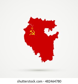 Bashkortostan map in Soviet Union (USSR) flag colors, editable vector.



