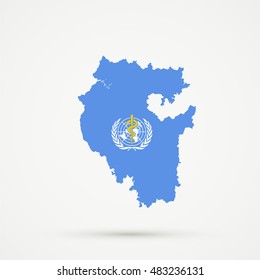 Bashkortostan map in World Health Organization (WHO) flag colors, editable vector.