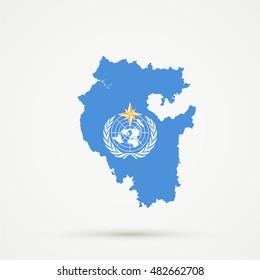 Bashkortostan map in World Meteorological Organization (WMO) flag colors, editable vector.