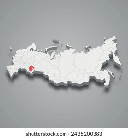 Bashkortostan region highlighted in red on a grey Russia 3d map