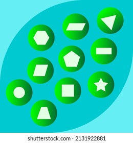 Basic 2d Shapes In A Circle With Green Gradiant Backround And All The Symbols In Shape Of Arrow Together.