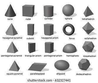 Basic 3d geometric shapes. Isolated on white background.Vector illustration.