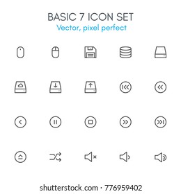 Basic 6 theme, line icon set. Pixel perfect, fully editable stroke, black and white, vector icon set suitable for websites, info graphics, and print media.