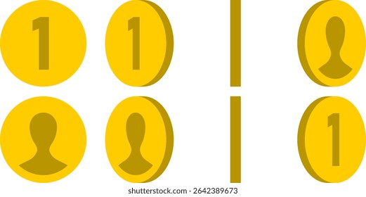 Basic 8-frame Rotating Gold Coin Sprite Sheet for Sprite Animation in Games and App UI. Vector Image.